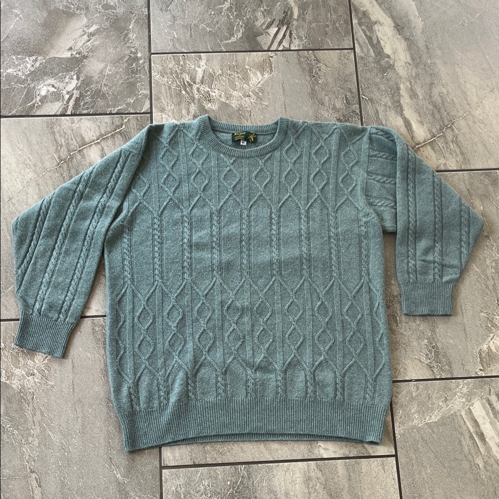 🤍 Barker Of Scotland Pure Cashmere Cable Knit Sweater Size XL Green 44